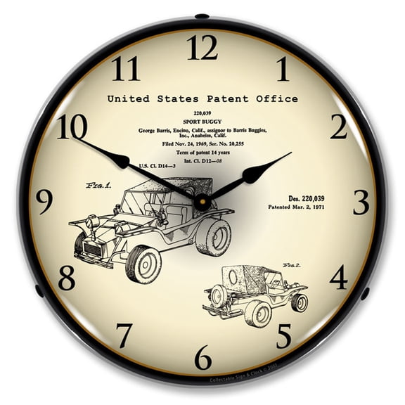 Collectable Sign and Clock 1971 George Barris Sport Buggy Patent LED Lighted Premium Wall Clock
