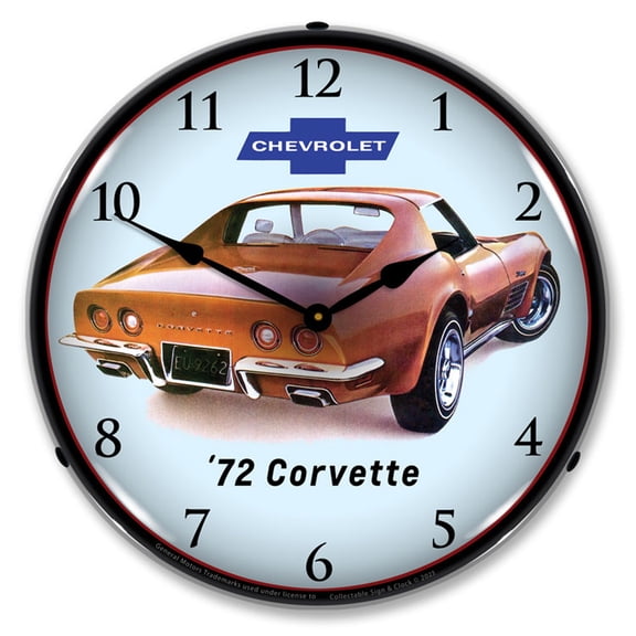 Collectable Sign and Clock 1972 Corvette LED Lighted Premium Wall Clock
