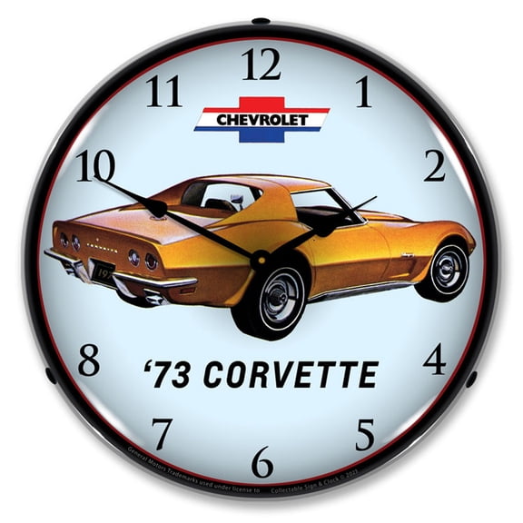 Collectable Sign and Clock 1973 Corvette 2 LED Lighted Premium Wall Clock
