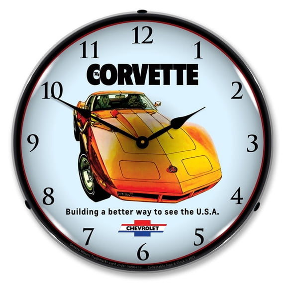 Collectable Sign and Clock 1974 Corvette 2 LED Lighted Premium Wall Clock