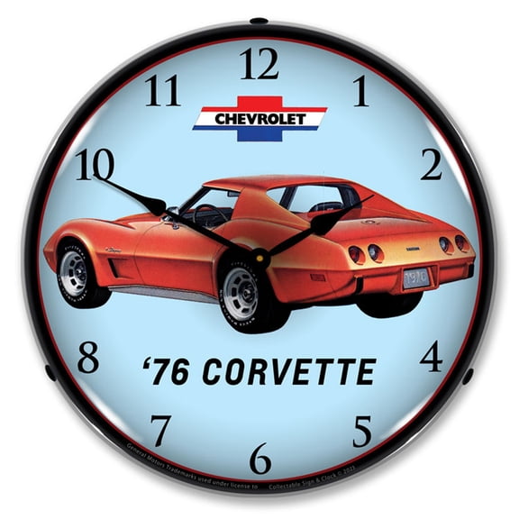 Collectable Sign and Clock 1976 Corvette 2 LED Lighted Premium Wall Clock