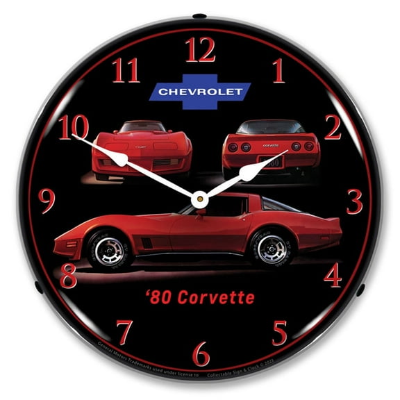 Collectable Sign and Clock 1980 Corvette LED Lighted Premium Wall Clock