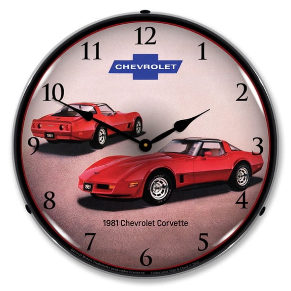 Collectable Sign and Clock 1981 Corvette LED Lighted Premium Wall Clock
