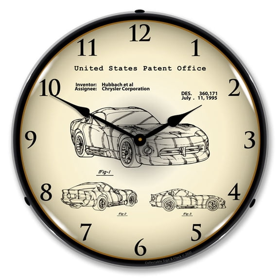 Collectable Sign and Clock 1996 Dodge Viper SRT Patent  LED Lighted Premium Wall Clock