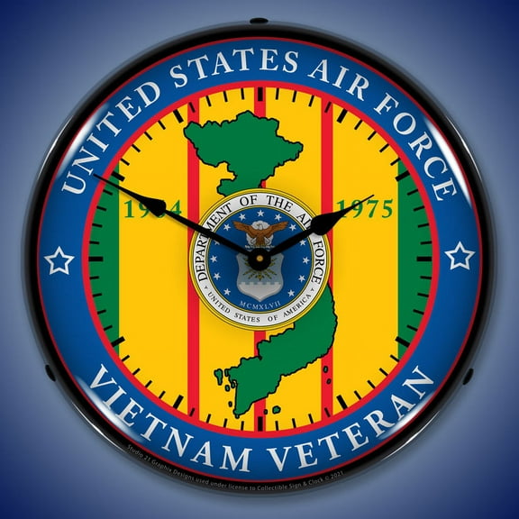 Collectable Sign and Clock Air Force Vietnam Veteran LED Lighted Premium Wall Clock