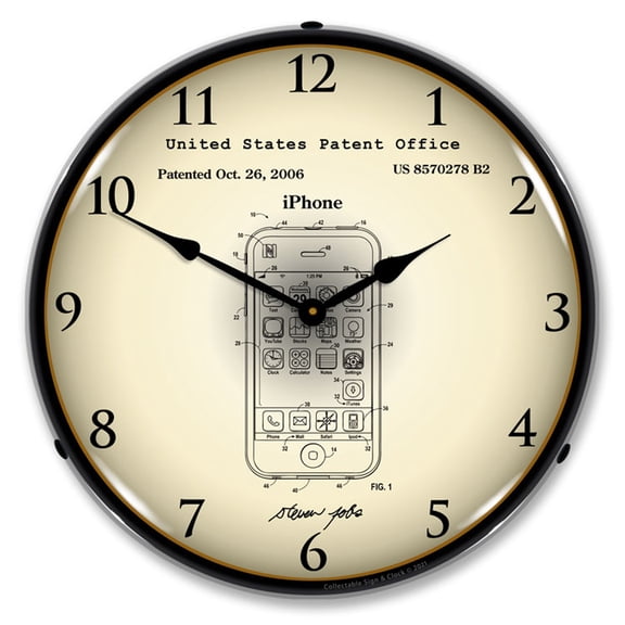 Collectable Sign and Clock Apple iPhone Patent  LED Lighted Premium Wall Clock