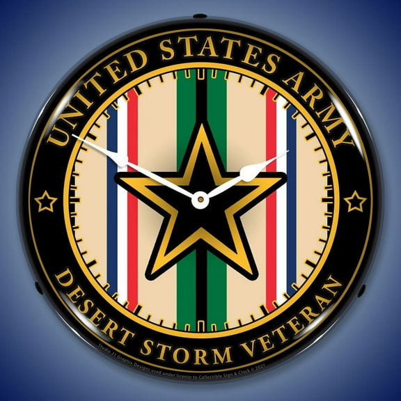 Collectable Sign and Clock Army Veteran Operation Desert Storm LED Lighted Premium Wall Clock