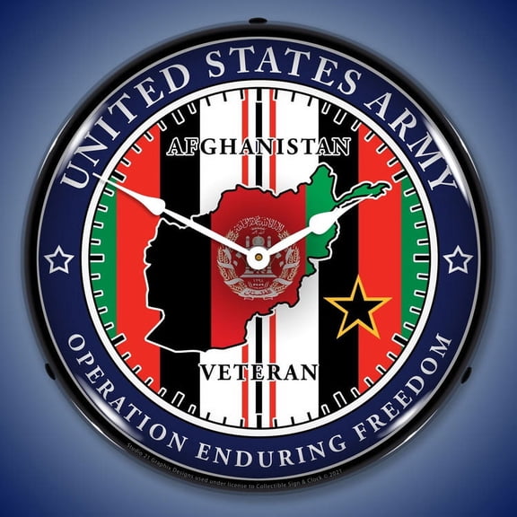 Collectable Sign and Clock Army Veteran Operation Enduring Freedom LED Lighted Premium Wall Clock