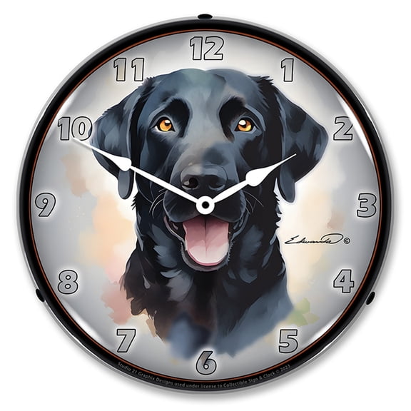 Collectable Sign and Clock Black Labrador Retriever  LED Lighted Premium Wall Clock LED Lighted Premium Wall Clock
