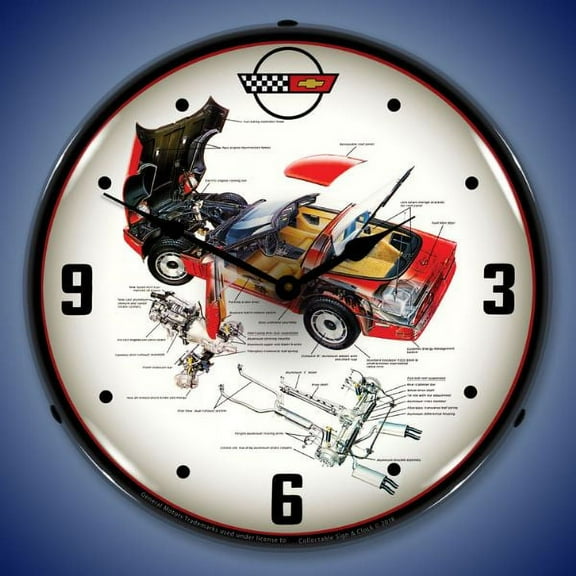 Collectable Sign and Clock C4 Corvette Tech LED Lighted Premium Wall Clock