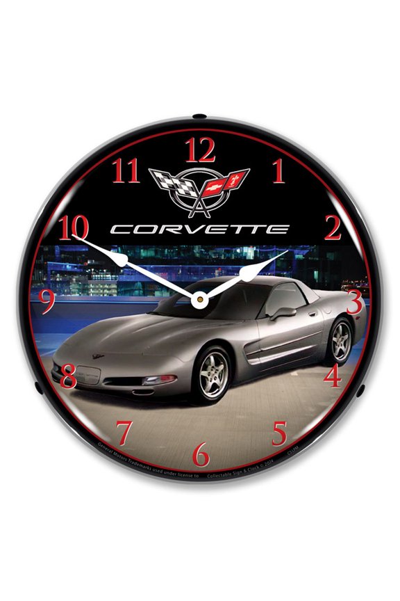 C5 Corvette Light Pewter Metallic LED Lighted Premium Wall Clock
