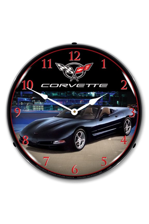 C5 Corvette Navy Blue Metallic LED Lighted Premium Wall Clock