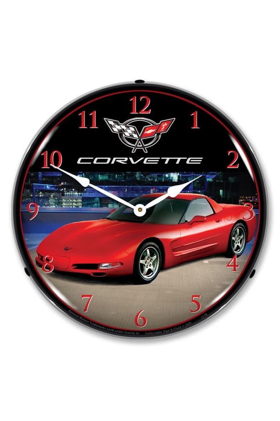 C5 Corvette Torch Red LED Lighted Premium Wall Clock