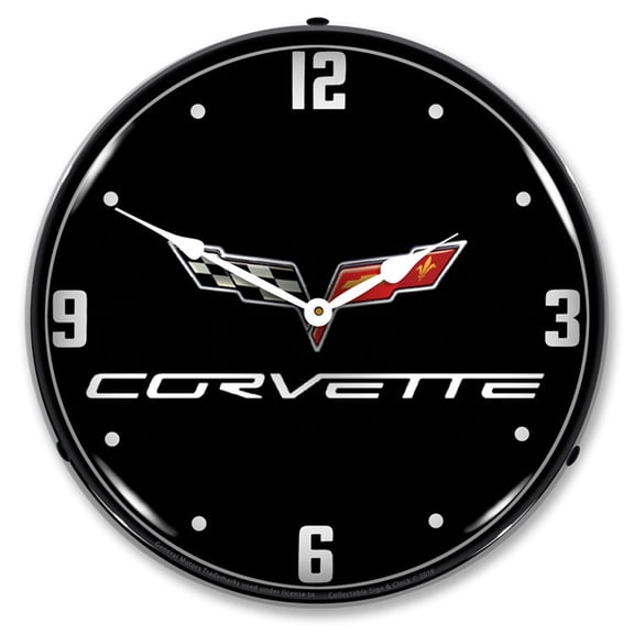 Collectable Sign and Clock C6 Corvette Black Tie LED Lighted Premium Wall Clock