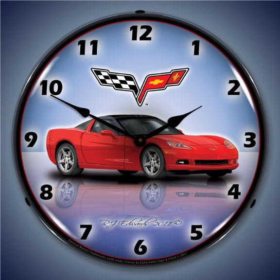 Collectable Sign and Clock C6 Corvette Torch Red LED Lighted Premium Wall Clock