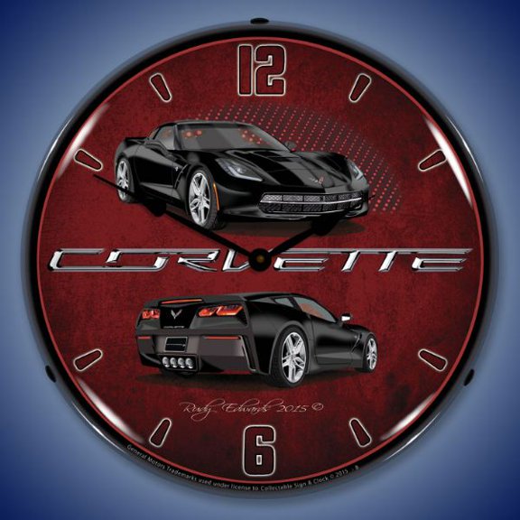 Collectable Sign and Clock C7 Corvette Black LED Lighted Premium Wall Clock