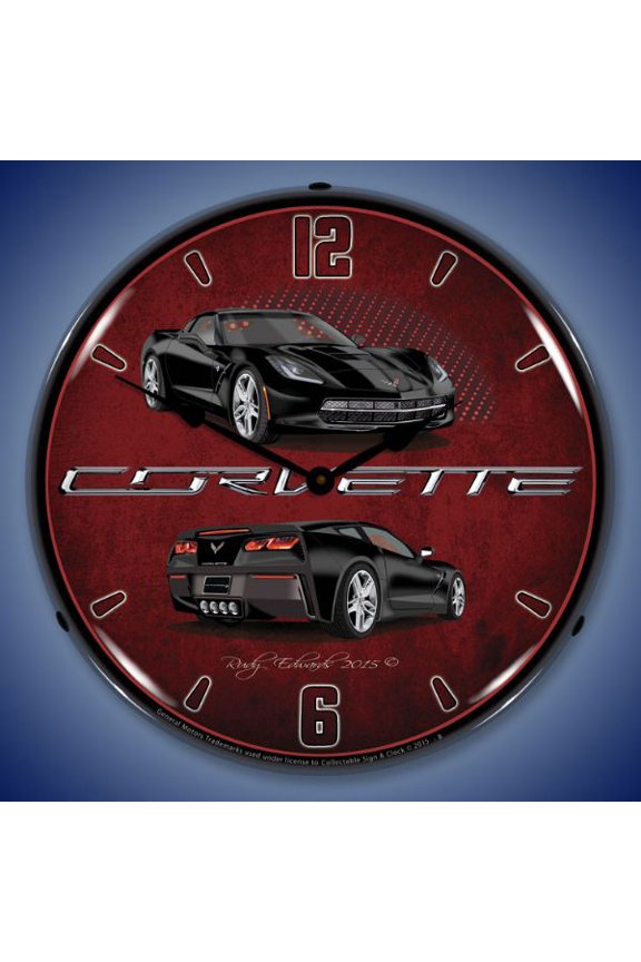 C7 Corvette Black LED Lighted Premium Wall Clock