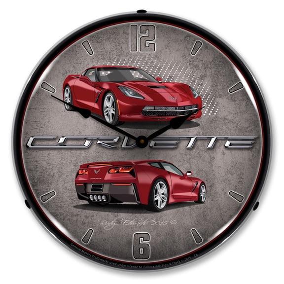 Collectable Sign and Clock C7 Corvette Crystal Red LED Lighted Premium Wall Clock