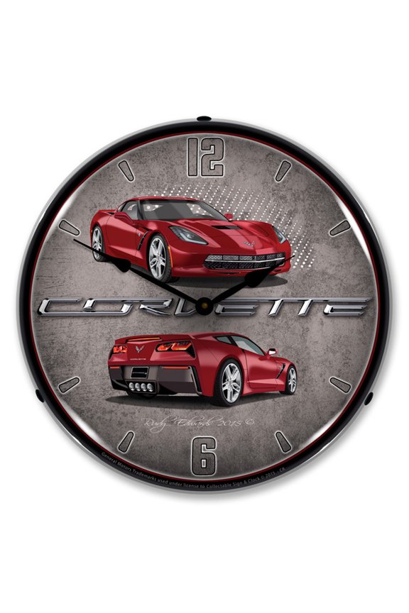C7 Corvette Crystal Red LED Lighted Premium Wall Clock