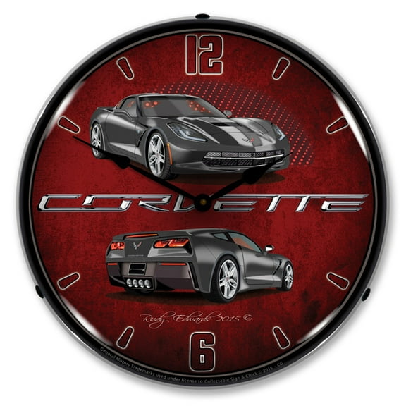 Collectable Sign and Clock C7 Corvette Cyber Grey LED Lighted Premium Wall Clock
