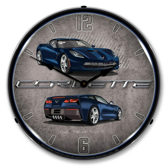Collectable Sign and Clock C7 Corvette Night Race Blue LED Lighted Premium Wall Clock
