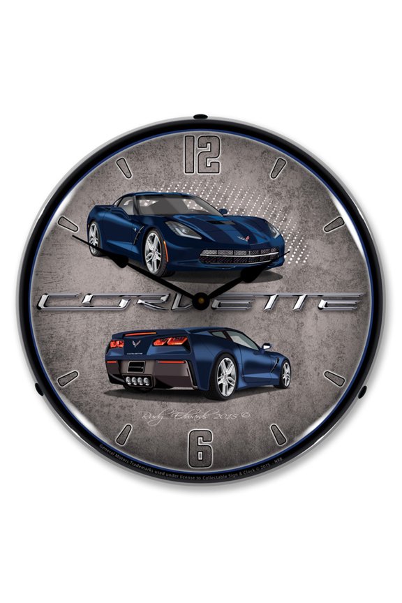 C7 Corvette Night Race Blue LED Lighted Premium Wall Clock