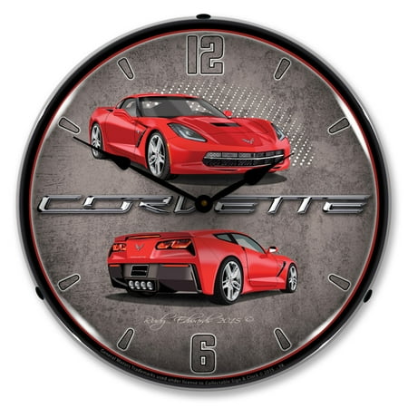 Collectable Sign and Clock C7 Corvette Torch Red LED Lighted Premium Wall Clock