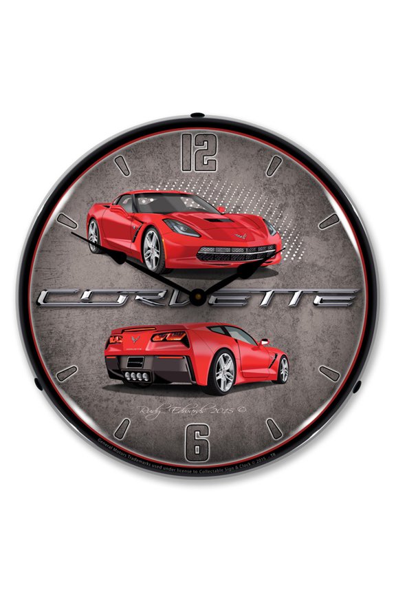 C7 Corvette Torch Red LED Lighted Premium Wall Clock