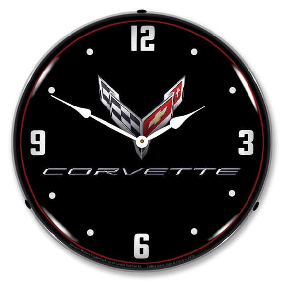 Collectable Sign and Clock C8 Corvette Black Tie LED Lighted Premium Wall Clock