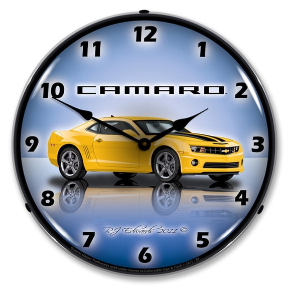 Collectable Sign and Clock Camaro G5 Rally Yellow LED Lighted Premium Wall Clock