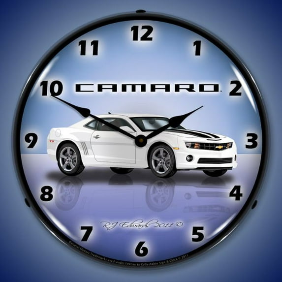 Collectable Sign and Clock Camaro G5 Summit White LED Lighted Premium Wall Clock
