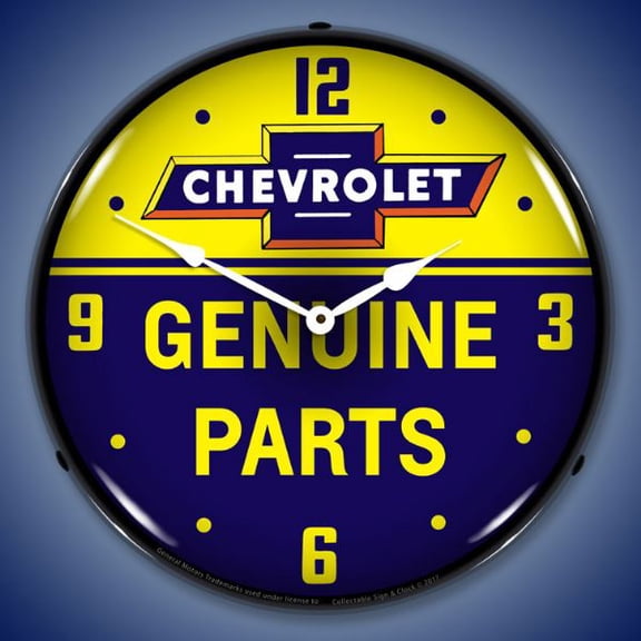 Collectable Sign and Clock Chevrolet Bowtie Genuine Parts LED Lighted Premium Wall Clock