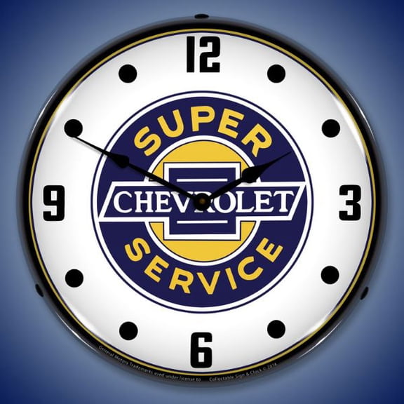Collectable Sign and Clock Chevrolet Super Service LED Lighted Premium Wall Clock