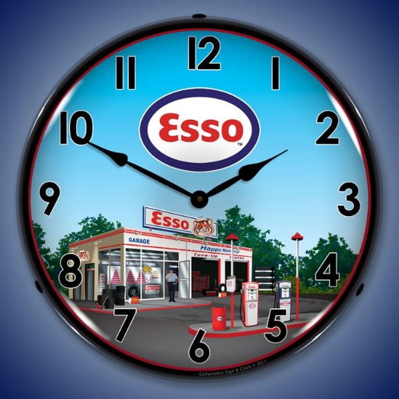 Collectable Sign and Clock Esso Station LED Lighted Premium Wall Clock