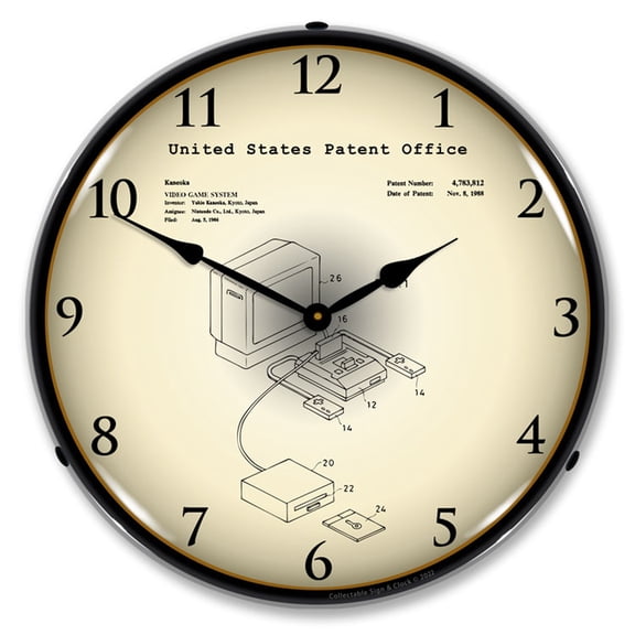 Collectable Sign and Clock Famicon Video Game System1986 Patent  LED Lighted Premium Wall Clock