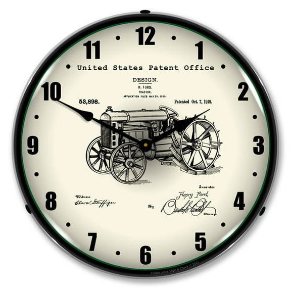 Collectable Sign and Clock Ford Tractor 1919 Patent LED Lighted Premium Wall Clock