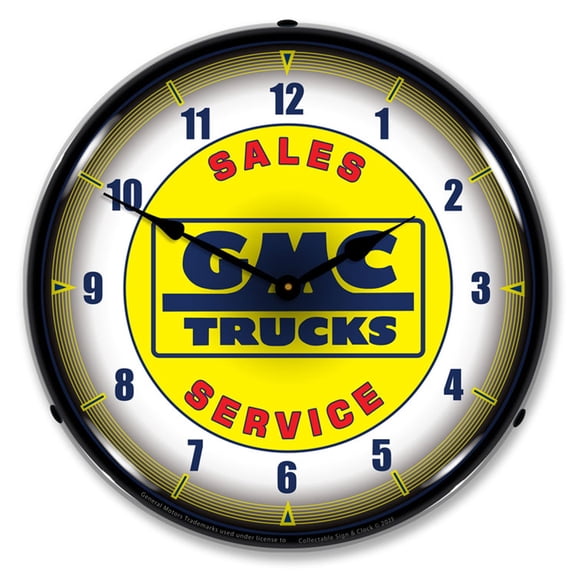 Collectable Sign and Clock GMC Trucks Sales Service LED Lighted Premium Wall Clock