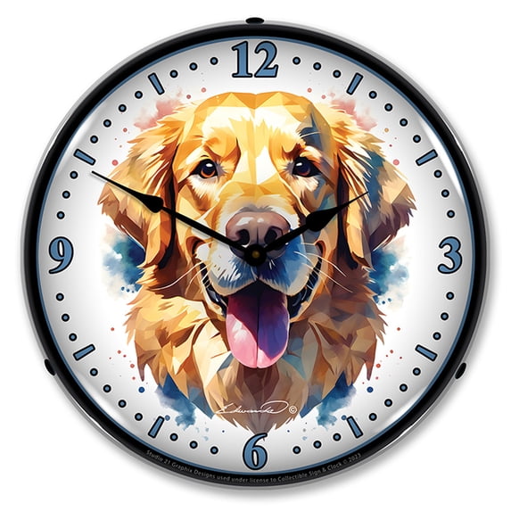 Collectable Sign and Clock Golden Retriever LED Lighted Premium Wall Clock