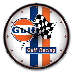 Collectable Sign and Clock Gulf Racing LED Lighted Premium Wall Clock