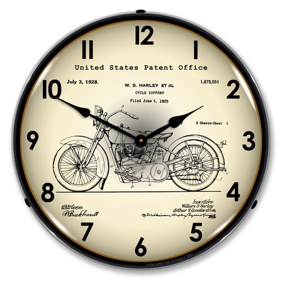 Collectable Sign and Clock Harley 1928 Patent LED Lighted Premium Wall Clock