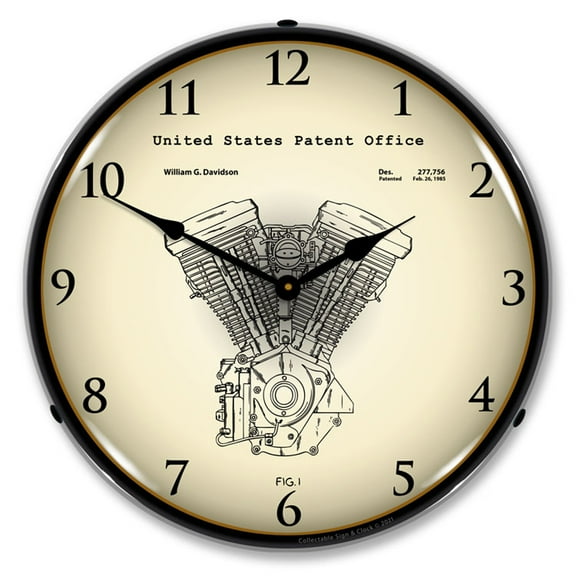 Collectable Sign and Clock Harley Davidson Evolution Engine Patent LED Lighted Premium Wall Clock