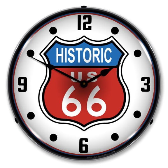 Collectable Sign and Clock Historic Route 66 LED Lighted Premium Wall Clock