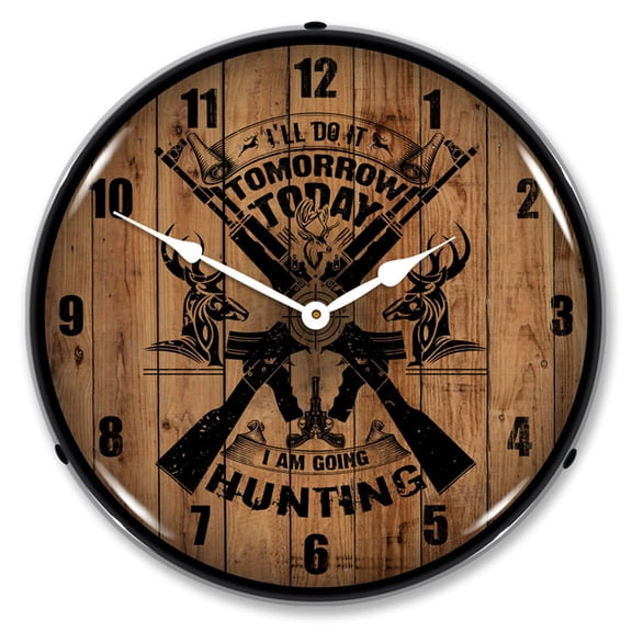 Collectable Sign and Clock Hunting Time LED Lighted Premium Wall Clock