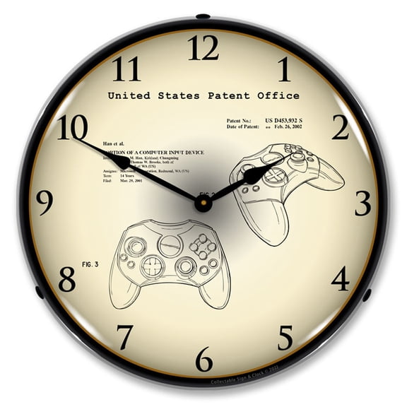 Collectable Sign and Clock Microsoft XBox Controller 2001 Patent LED Lighted Premium Wall Clock