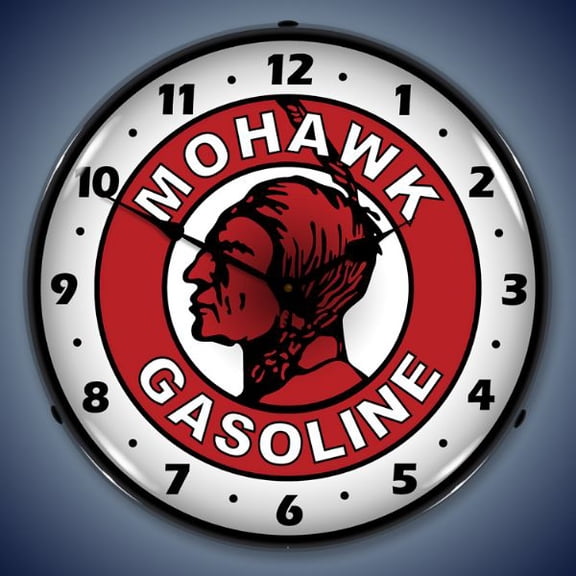 Collectable Sign and Clock Mohawk Gasoline LED Lighted Premium Wall Clock
