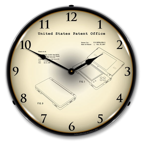 Collectable Sign and Clock Nintendo DS Electronic Game 2006 Patent LED Lighted Premium Wall Clock