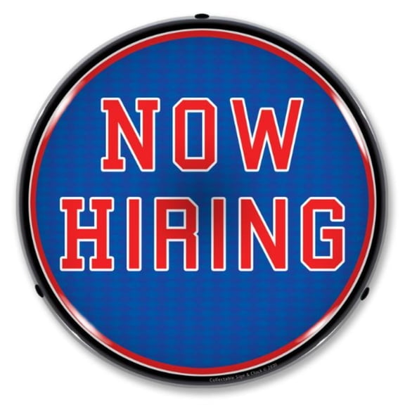 Collectable Sign and Clock Now Hiring LED Lighted Premium Sign
