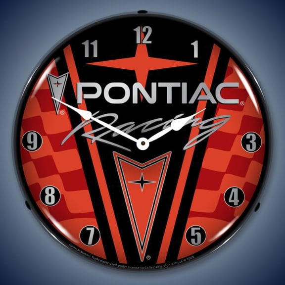 Collectable Sign and Clock Pontiac Racing LED Lighted Premium Wall Clock