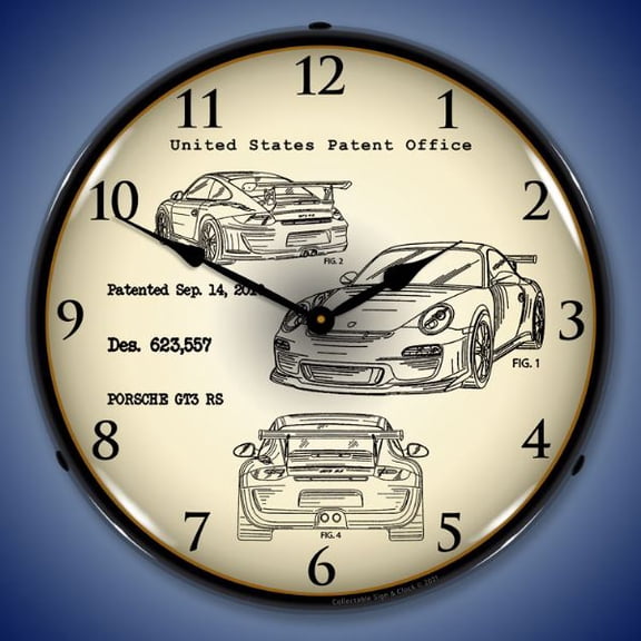 Collectable Sign and Clock Porsche GT3 RS Patent LED Lighted Premium Wall Clock