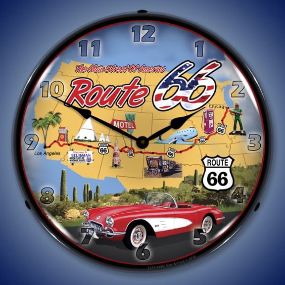 Collectable Sign and Clock Route 66 USA LED Lighted Premium Wall Clock